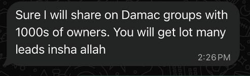 Original WhatsApp recommendation message from Mr. Furqan Ahmad after a GulfNest move from Azizi Riviera to Damac Lagoon